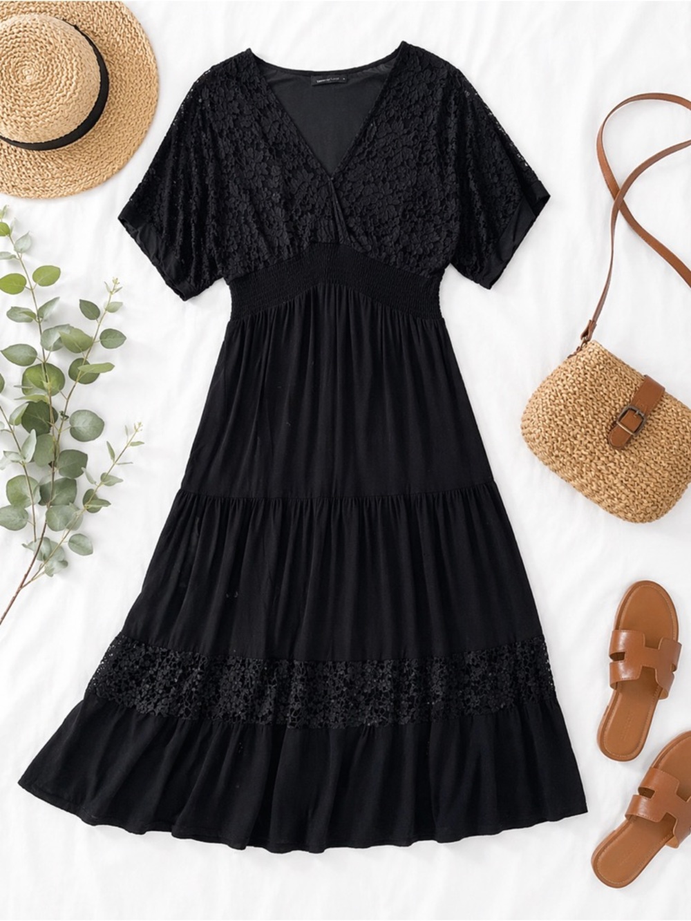 Simplee Apparel Black Lace V-Neck Maxi Dress Sz Large